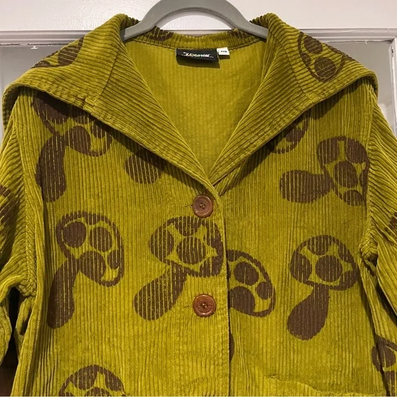 Big Bud Press Mushroom Paint Stamp Sailor Corduroy Cropped Jacket Size Medium - Picture 4 of 14
